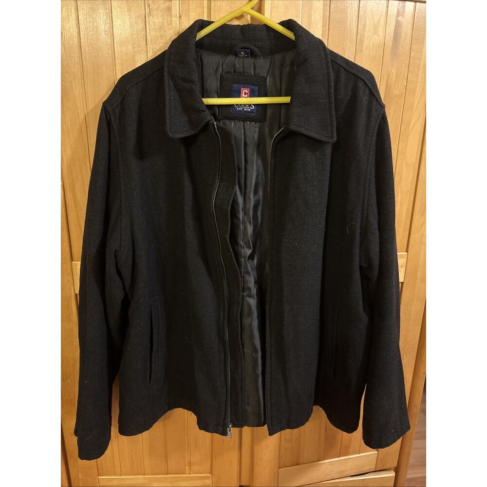 CHAPS Men's Gray Wool Blend Full Zip Jacket Coat Lined Collared Pockets XL
